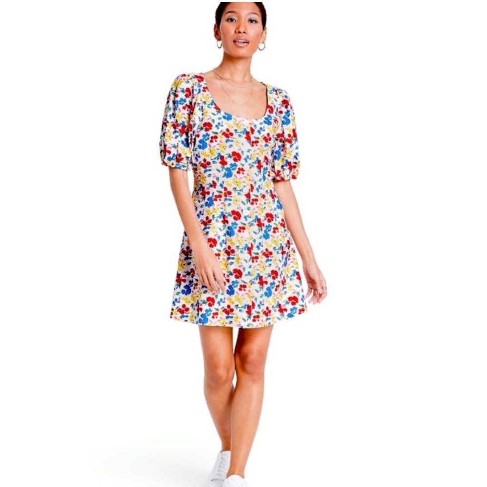 Rixo x Target Flower Print Linen Blend Mini Dress Size 4 Puff Sleeve Button Up